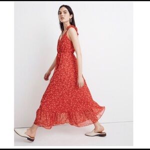 Madewell Ruffle-Strap Wrap Dress in Metallic-Striped Prairie Posies‎ Size 6